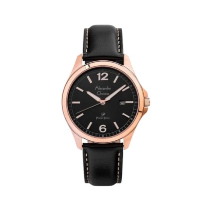 Alexandre Christie ALCW1029MDLRGBA Black Dial Leather Strap Men Watch 